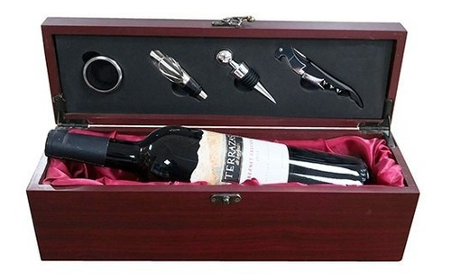 Caja Porta Botella + 4 Accesorios De Vino